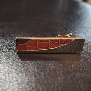 Vintage Swank Tie Clip Gold Tone with Leather look 2.5"